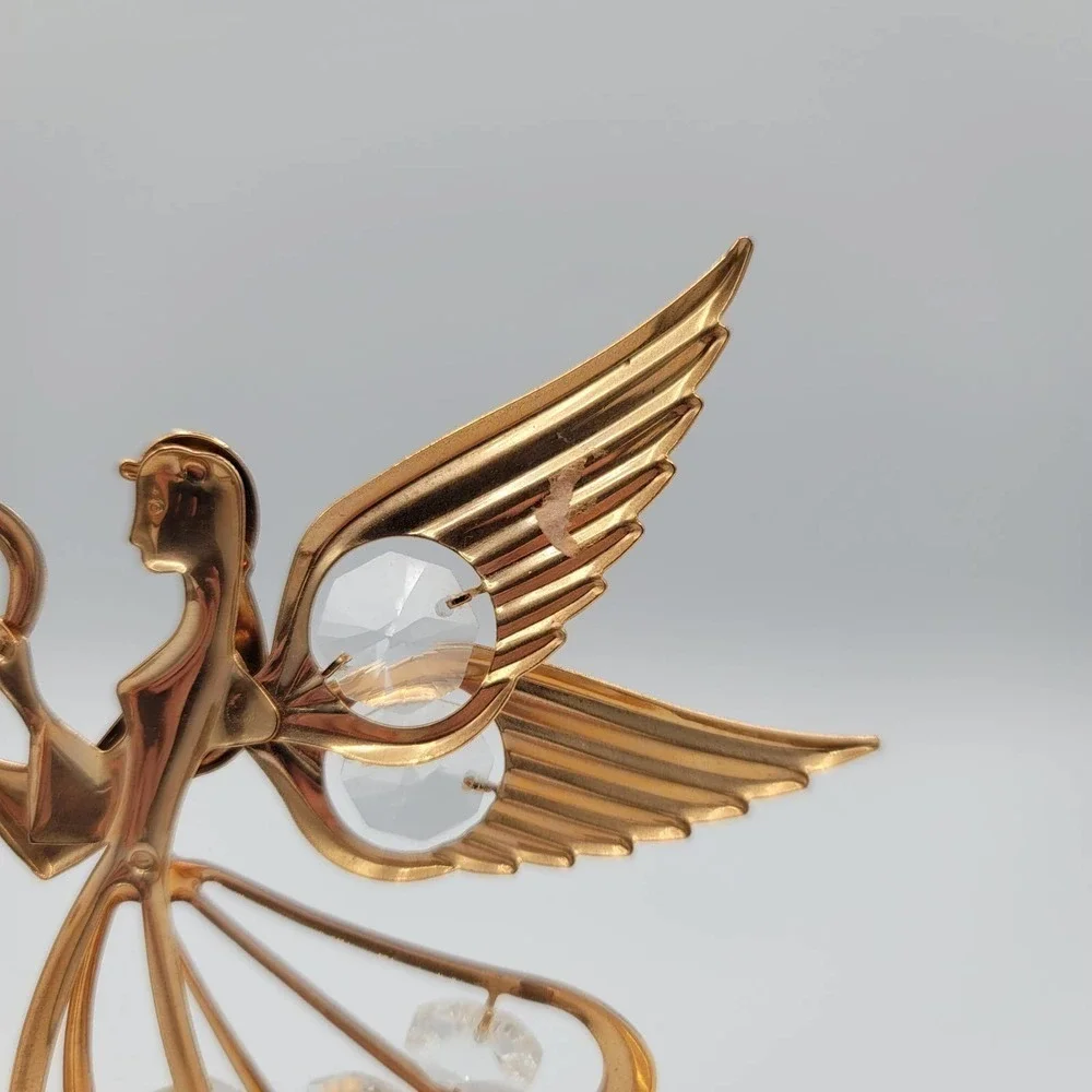 Vintage Crystal 24kt Gold Plated Angel 